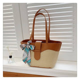 Load image into Gallery viewer, Beach Basket Tote Bag With Leather Handles-Showtown