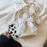 Laden Sie das Bild in den Galerie-Viewer, Bow Decor Small Crossbody Straw Tote Bags For Summer -Showtown