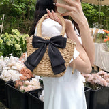 將圖片載入圖庫檢視器 Bow Decor Small Crossbody Straw Tote Bags For Summer -Showtown