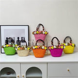 Laden Sie das Bild in den Galerie-Viewer, Colorful Small Straw Basket Bag Purses For Summer-Showtown