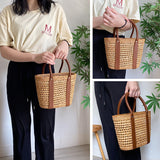 Load image into Gallery viewer, Designer Leather Rattan Basket Tote Bag-Showtown