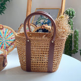 Load image into Gallery viewer, Designer Leather Rattan Basket Tote Bag-Showtown