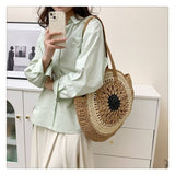 Load image into Gallery viewer, Extra Large Circle Straw Beach Bag With Zipper -Showtown
