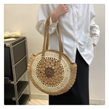 Load image into Gallery viewer, Extra Large Circle Straw Beach Bag With Zipper -Showtown