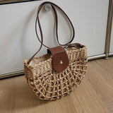 Load image into Gallery viewer, Hollow Straw Crossbody Half Moon Bag With Zipper-Showtown