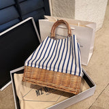 画像をギャラリービューアに読み込む, Large Capacity Stripe Wicker Canvas Beach Bag-Showtown