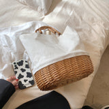 画像をギャラリービューアに読み込む, Large Capacity Stripe Wicker Canvas Beach Bag-Showtown