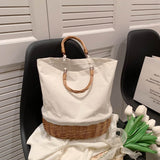 画像をギャラリービューアに読み込む, Large Capacity Stripe Wicker Canvas Beach Bag-Showtown