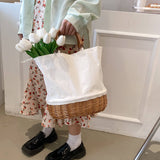 画像をギャラリービューアに読み込む, Large Capacity Stripe Wicker Canvas Beach Bag-Showtown