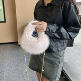 將圖片載入圖庫檢視器 Long Pearl Chain Winter Fox Fur Mini Handbags-Showtown