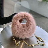 將圖片載入圖庫檢視器 Long Pearl Chain Winter Fox Fur Mini Handbags-Showtown