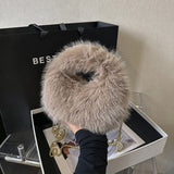 Load image into Gallery viewer, Long Pearl Chain Winter Fox Fur Mini Handbags-Showtown