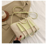 將圖片載入圖庫檢視器 Luxury Straw And Leather Bags Purse Crossbody -Showtown