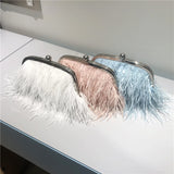Load image into Gallery viewer, Pearl Chain Decor Evening Clutch Ostrich Feather Bag-Showtown