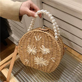 Load image into Gallery viewer, Pearl Handle Straw Bag-Showtown