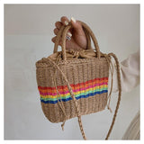 Load image into Gallery viewer, Rainbow Womens Straw Tote Hand Bag With Round Handles-Showtown