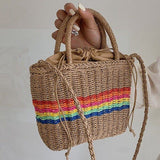 Load image into Gallery viewer, Rainbow Womens Straw Tote Hand Bag With Round Handles-Showtown