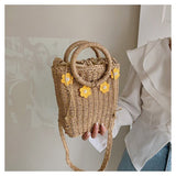 이미지를 갤러리 뷰어에 로드 , Round Handle White Straw Woven Crossbody Bag-Showtown