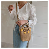 画像をギャラリービューアに読み込む, Round Handle White Straw Woven Crossbody Bag-Showtown