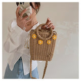 이미지를 갤러리 뷰어에 로드 , Round Handle White Straw Woven Crossbody Bag-Showtown