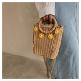 將圖片載入圖庫檢視器 Round Handle White Straw Woven Crossbody Bag-Showtown