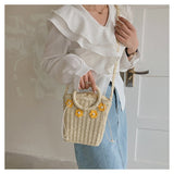 將圖片載入圖庫檢視器 Round Handle White Straw Woven Crossbody Bag-Showtown