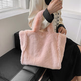 Laden Sie das Bild in den Galerie-Viewer, Custom Pink Blank Faux Fur Tote Shoulder Bag-Showtown