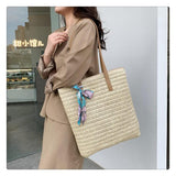 Load image into Gallery viewer, Scarf Decor Straw Tote Bag With Leather Handles-Showtown