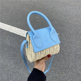 將圖片載入圖庫檢視器 Small Natural Straw Leather Crossbody Bag Purse-Showtown