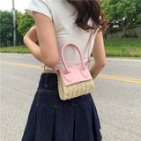 Laden Sie das Bild in den Galerie-Viewer, Small Natural Straw Leather Crossbody Bag Purse-Showtown