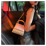 將圖片載入圖庫檢視器 Small Natural Straw Leather Crossbody Bag Purse-Showtown