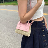 Laden Sie das Bild in den Galerie-Viewer, Small Natural Straw Leather Crossbody Bag Purse-Showtown