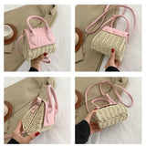 將圖片載入圖庫檢視器 Small Natural Straw Leather Crossbody Bag Purse-Showtown