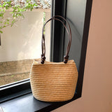 Load image into Gallery viewer, Soft Straw Tote Bag With Leather Handles -Showtown