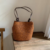 Load image into Gallery viewer, Soft Straw Tote Bag With Leather Handles -Showtown