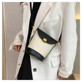 Load image into Gallery viewer, Straw And Leather Bucket Crossbody Bag-Showtown