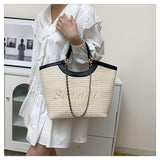 Carica l&#39;immagine nel visualizzatore di Gallery, Straw Over The Shoulder Tote Bag-Showtown