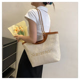 將圖片載入圖庫檢視器 Straw Over The Shoulder Tote Bag-Showtown