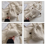 画像をギャラリービューアに読み込む, Straw Sling Cross Body Drawstring Bucket Bag-Showtown