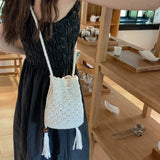 画像をギャラリービューアに読み込む, Straw Sling Cross Body Drawstring Bucket Bag-Showtown