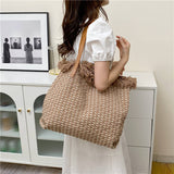 Load image into Gallery viewer, Striped Woven Knit Knitting Shoulder Tote Bag-Showtown