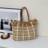 Load image into Gallery viewer, Striped Woven Knit Knitting Shoulder Tote Bag-Showtown