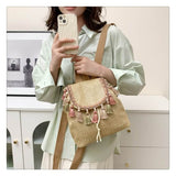 Load image into Gallery viewer, Tassel Decor String Straw Backpack-Showtown