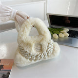 將圖片載入圖庫檢視器 Two Size Faux Fur Sling Tote Hand Bags-Showtown