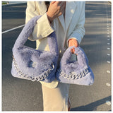 이미지를 갤러리 뷰어에 로드 , Two Size Faux Fur Sling Tote Hand Bags-Showtown