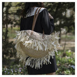 Load image into Gallery viewer, White Round Straw Shoulder Beach Bag-Showtown