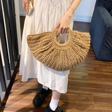 Charger l&#39;image dans la galerie, Women Half Moon Straw Clutches Bag Purse -Showtown