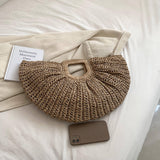 Charger l&#39;image dans la galerie, Women Half Moon Straw Clutches Bag Purse -Showtown