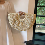 將圖片載入圖庫檢視器 Women Half Moon Straw Clutches Bag Purse -Showtown