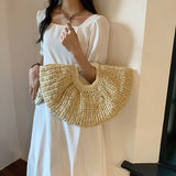 將圖片載入圖庫檢視器 Women Half Moon Straw Clutches Bag Purse -Showtown